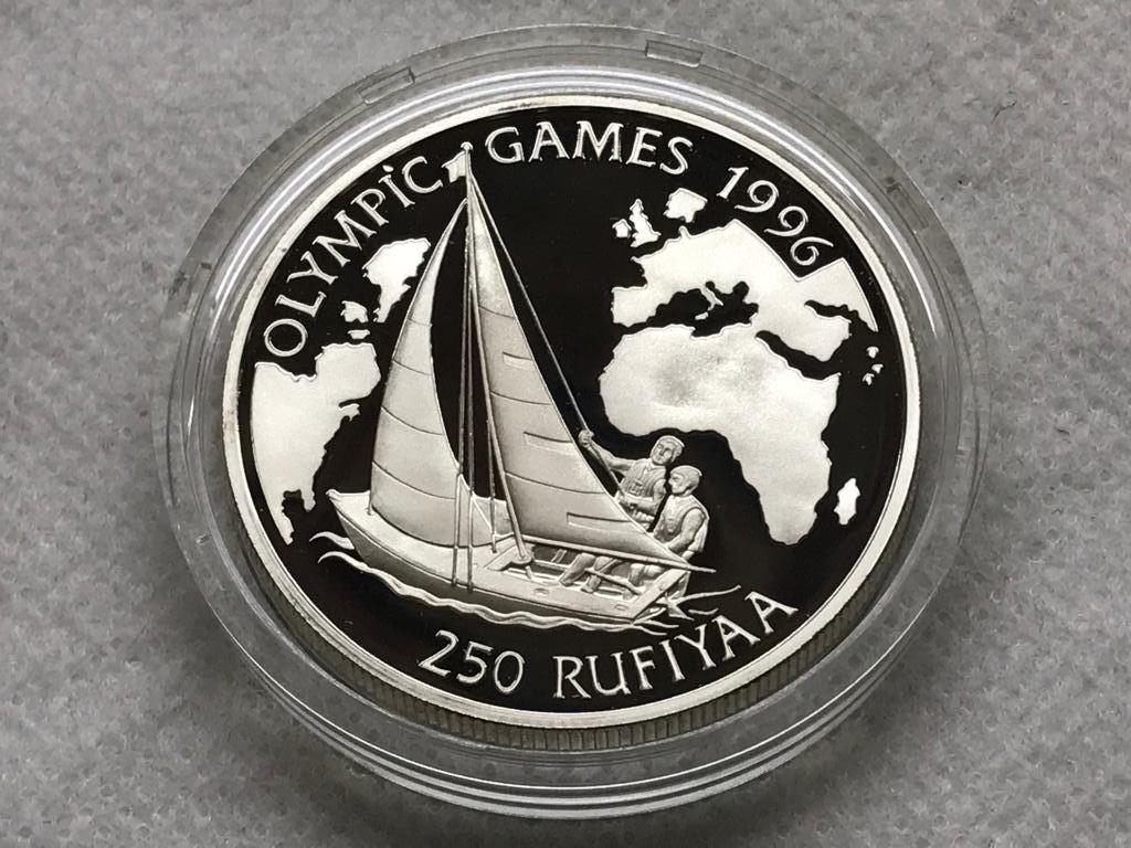 Мальдивы 250 руфий 1993 XXVI летние Олимпийские Игры Атланта 1996 Серебро ПРУФ Капсула