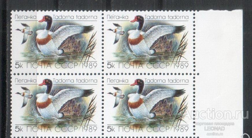 СССР-1989, № 6017 (6084). Утки, пеганка. Квартблок, поле.