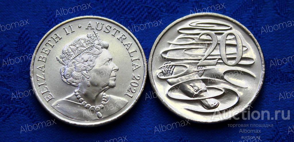 Австралия 20 центов 2021г Утконос UNC, Елизавета II (2)