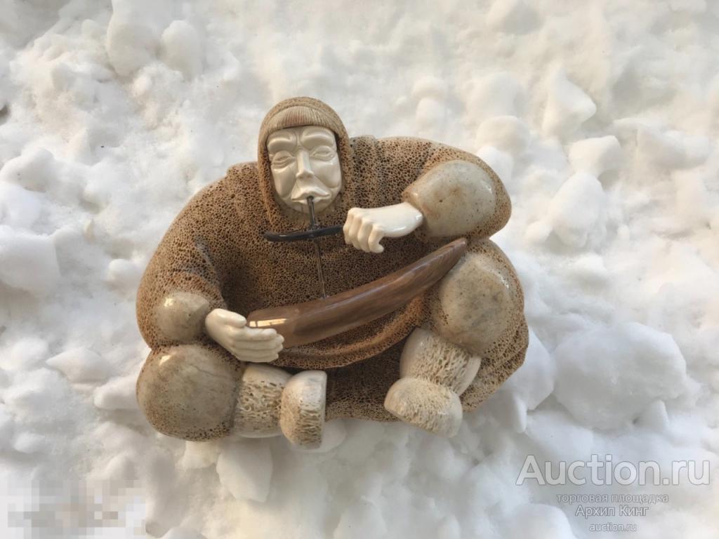 Шаманская фигура из позвонка кита. С лучковой дрелью. Аутентичная. Чукотка. Бивень. Мамонт. Кит. 