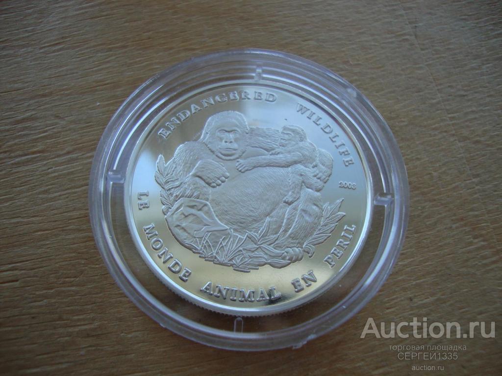 Конго 1000 франков 2003 Горилла обезьяна СЕРЕБРО