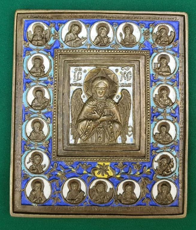 меднолитая икона Вседержитель, многоцветные эмали, новая современная