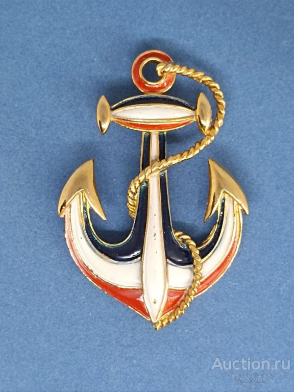 Винтажная брошь Морской якорь, холодные эмали, США 1960-1970 гг