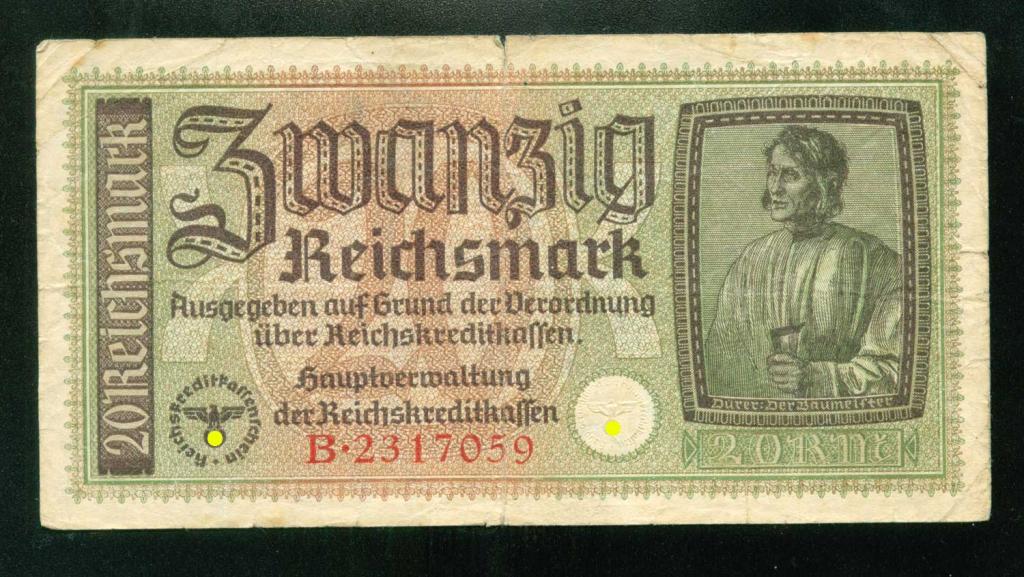 Бона Германия Третий Рейх 20 марок ND (1940-1945) Для оккупированных территорий