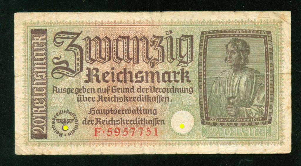 Бона Германия Третий Рейх 20 марок ND (1940-1945) Для оккупированных территорий