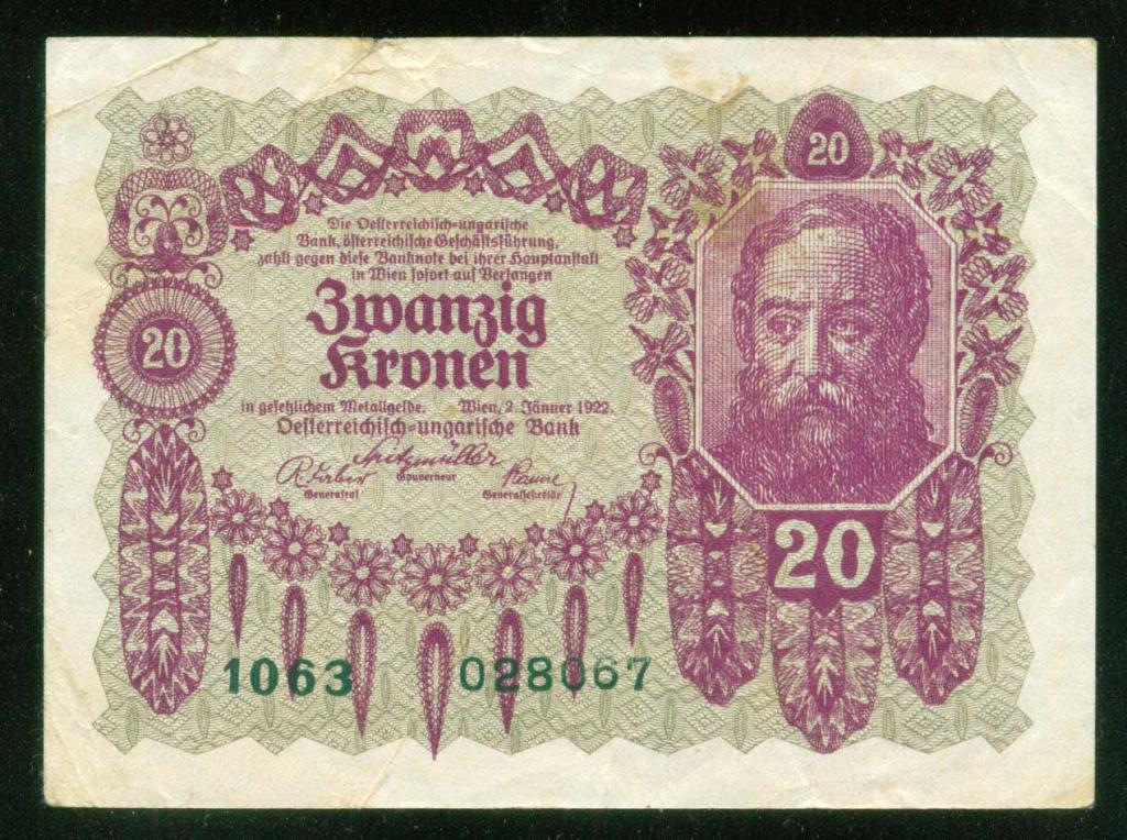 Бона Австрия 20 крон 1922 года