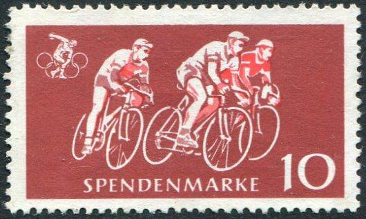 Олимпика ГДР 1964 Олимпийские игры XVIII Олимпиада Токио Япония ВЕЛОСПОРТ виньетка (*) непочтовая