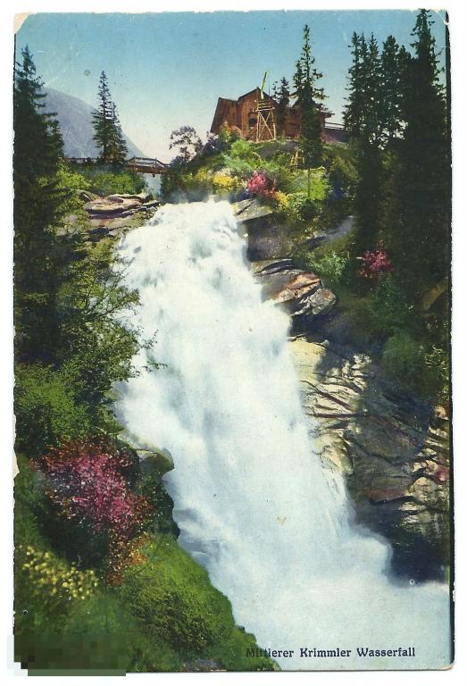 Открытка Mittlerer Krimmler Wasserfall водопад Криммлер Вассерфелле Австрия 1912
