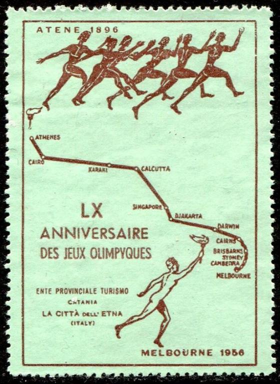 ОЛИМПИКА Италия 1956 Мельбурн Австралия Олимпийские игры XVI Олимпиада спорт виньетка (*) непочтовая