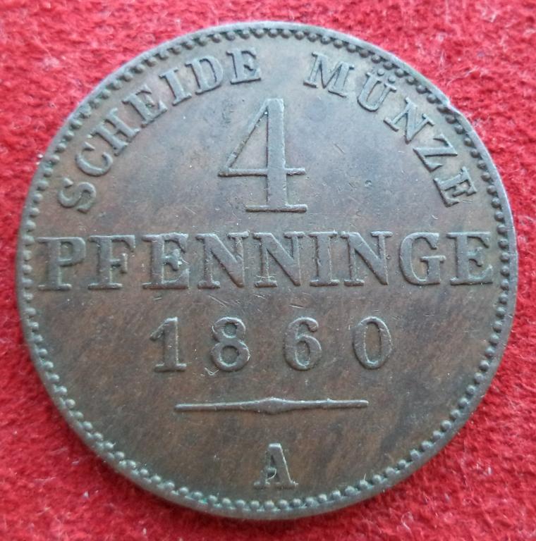 Пруссия 4 пфеннинга 1860 год А п.11