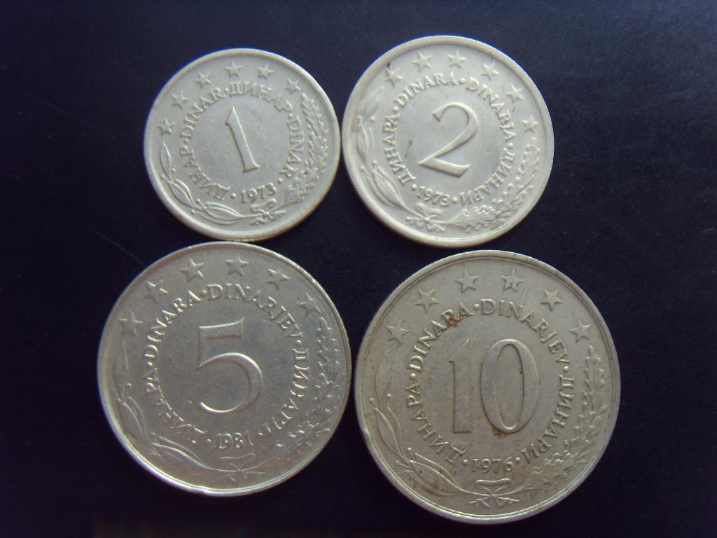 Югославия 1, 2, 5, 10 динаров 1973, 1976, 1981 г.
