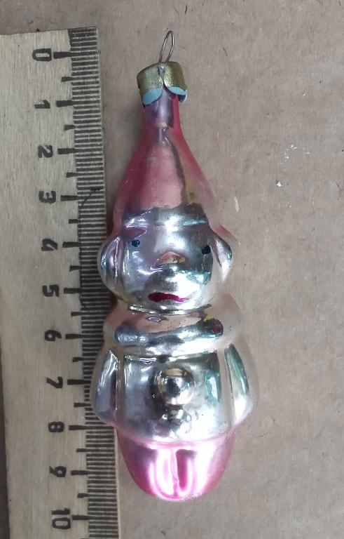Клоун елочная новогодняя игрушка на подвесе СССР стекло без вмешательств