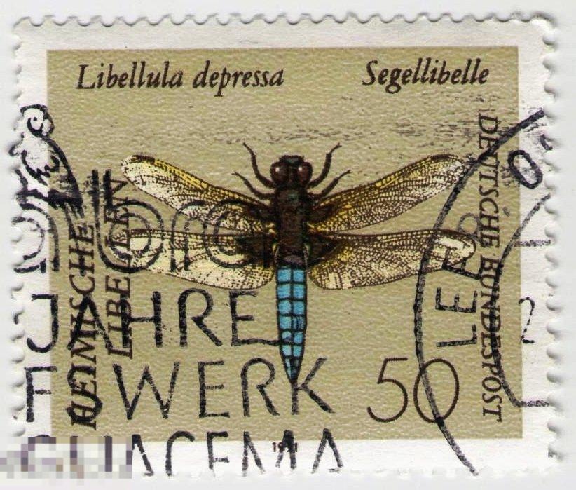 ГЕРМАНИЯ ФРГ 1991 ФАУНА НАСЕКОМЫЕ СТРЕКОЗА спецгашение 