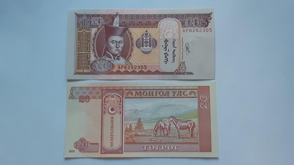 Купюра Банкнота Монголия 20 тугриков 2020 год  А 9  Состояние ПРЕСС UNC