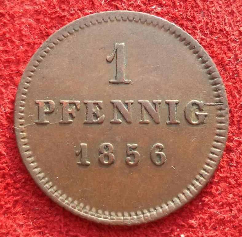Бавария 1 пфенниг 1856 год п.8