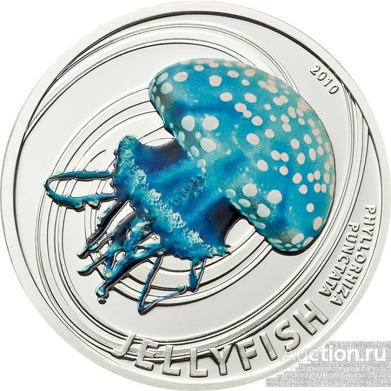 Острова Питкэрн 2 доллара, 2010 Медуза - Белая пятнистая медуза