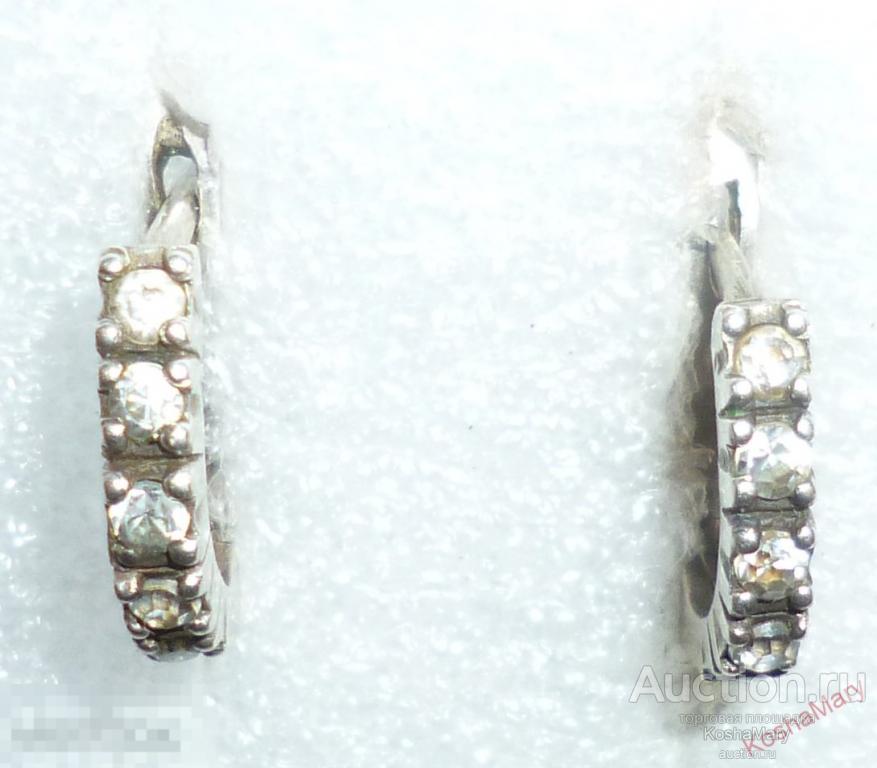 Серьги с фианитами ? Серебро 875 пр звезда СССР 1975г 