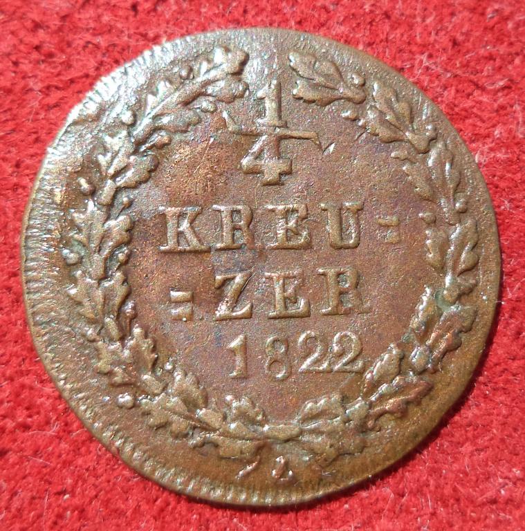 Нассау 1/4 крейцера 1822 год п.8