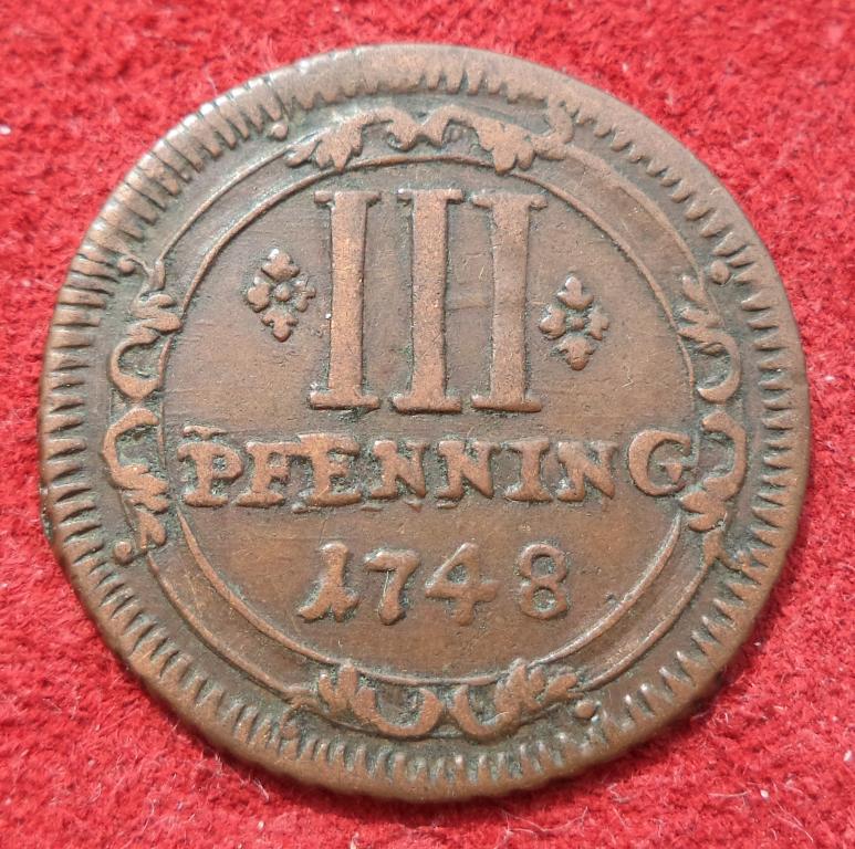 Мюнстер 3 пфеннинга 1748 год п.8