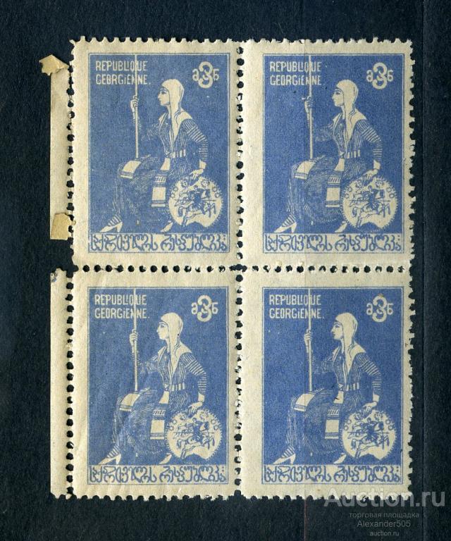 !!! 1919 Грузия независимая 3 руб ЗУБ КВАРТ негаш сост**
