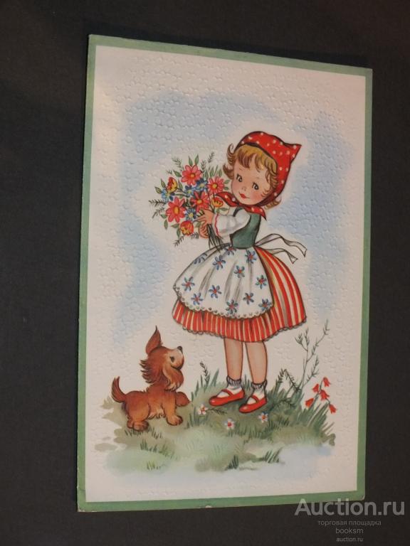 Девочка с букетом и щенком