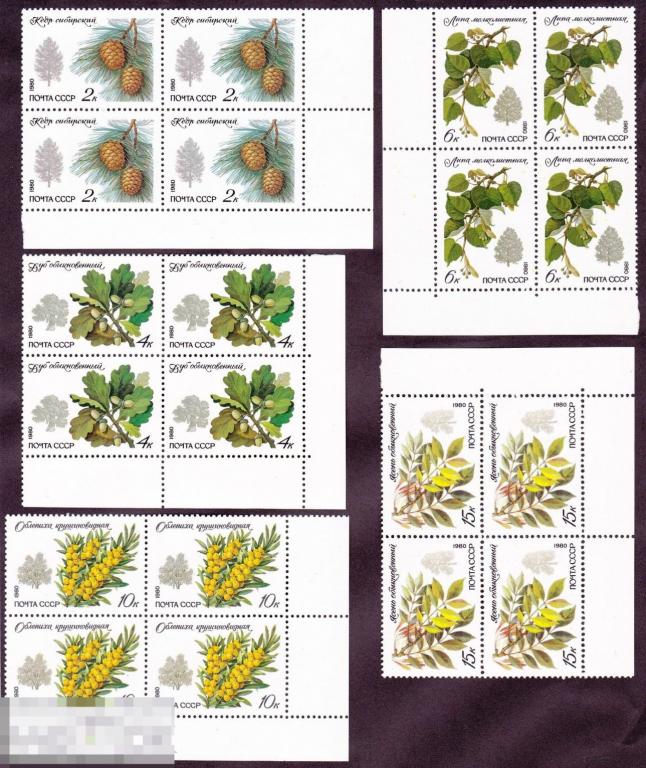 1980 г. № 5120-5124. Охраняемые породы деревьев и кустарников (3) 