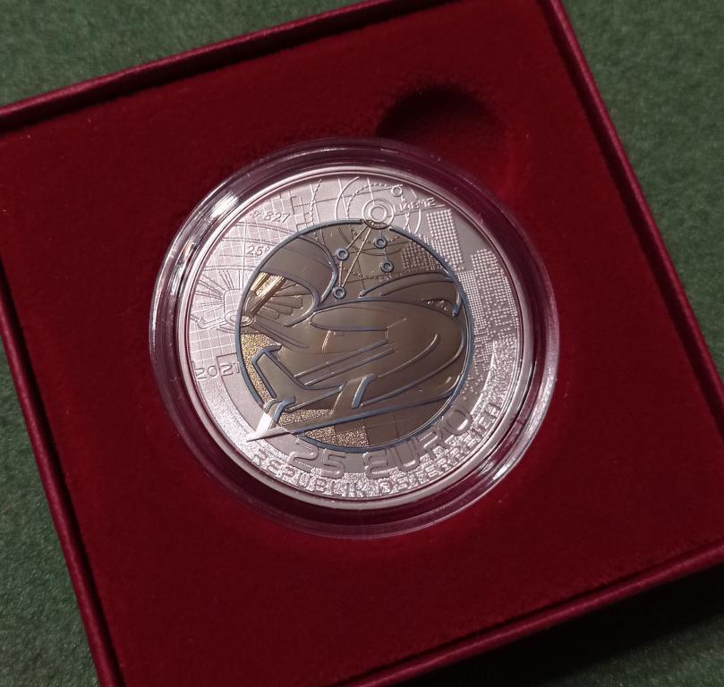 Австрия 25 евро 2021 г. Мобильные инновации. Коробка. Сертификат. Пруф. СЕРЕБРО + Ниобий