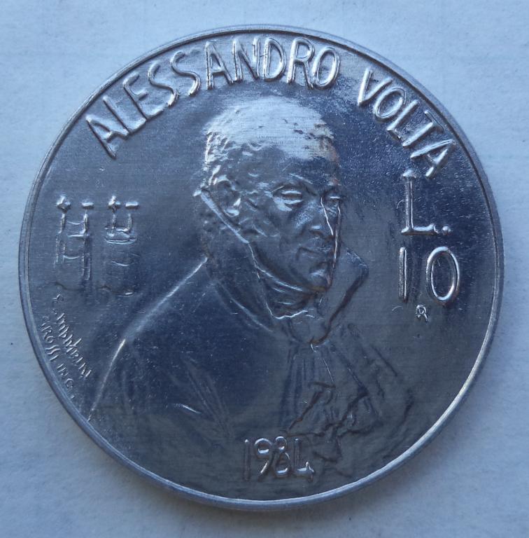Сан-Марино 10 лир 1984 год  UNC  Алессандро Вольта   п.1