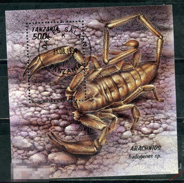 ТАНЗАНИЯ 1994 1805 (BL.255) Паукообразные. Скорпион. Насекомые. Фауна 