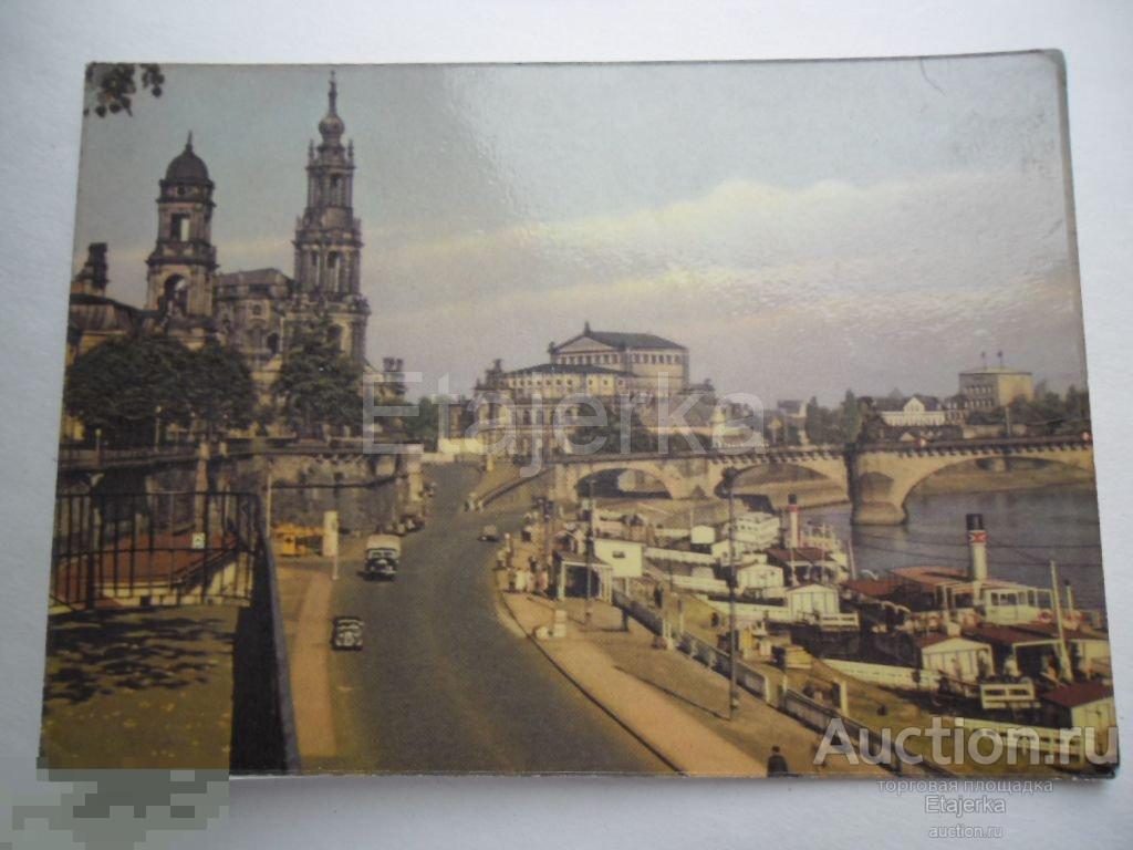 Дрезден. Пароходная пристань . 1962. Церковь . Мост . Теплоход. Грзовик.   Германия. 