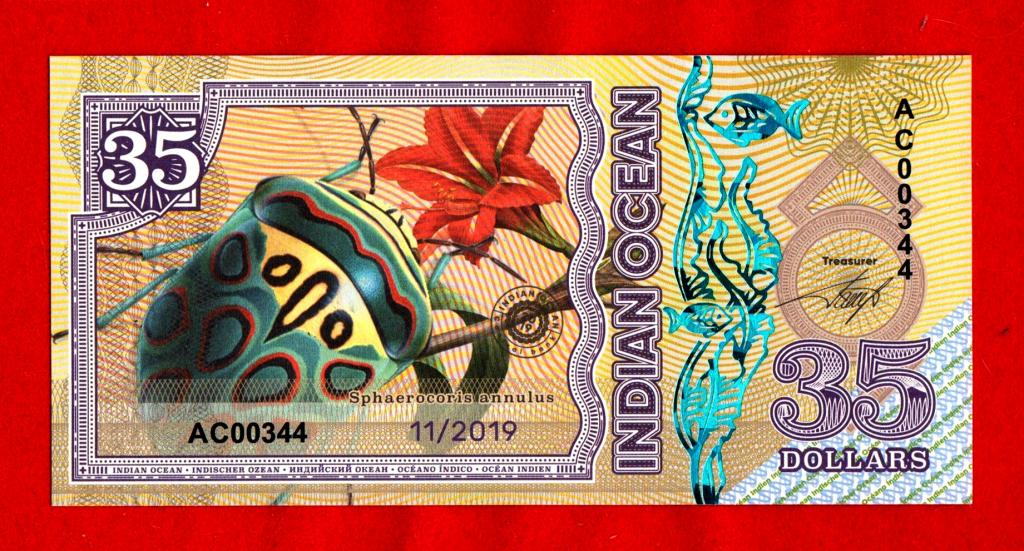 Индийский океан, 35 долларов, 2019, UNC - серия НАСЕКОМЫЕ (ЖУК ПИКАССО), ГОЛОГРАФИЯ