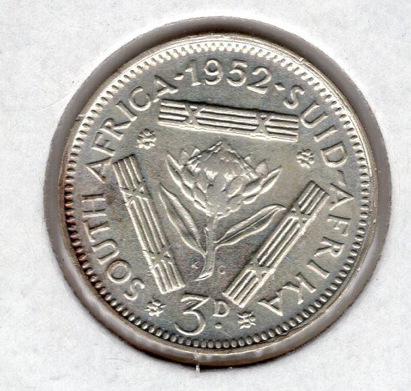 3 пенса - ЮАР - 1952 - серебро 500 - KM#35.2
