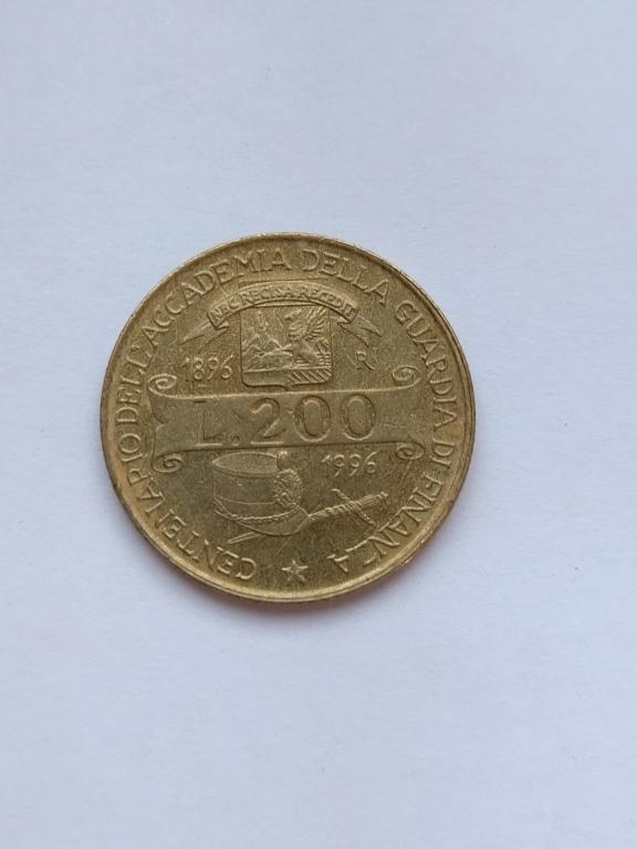 Италия.  200 лир 1996 год. 100 лет академии таможенной службы.