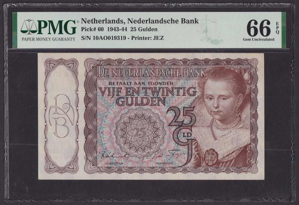 Нидерланды 1944г 25 гульденов UNC (P-60) слаб PMG-66 EPQ