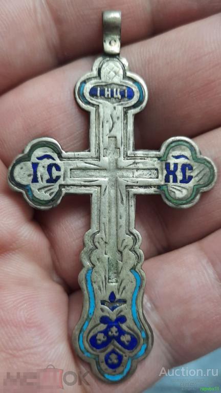 наперсный крест 7 см. 3 эмали .серебро 84 пр. Нательный. 