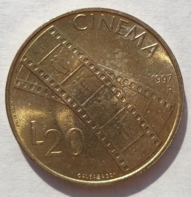 Сан-Марино 20 лир 1997 год  UNC   кино  п.2