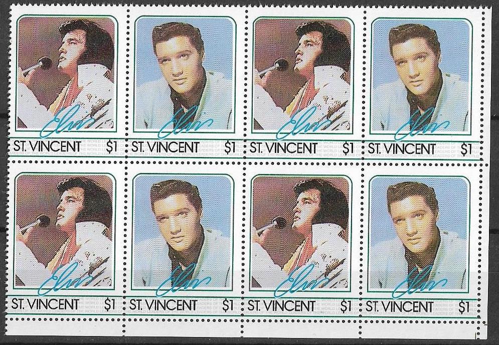 Сент - Винсент 1985 г. Э. Пресли Музыкант Певец Сцепка 2 м  Квбл. **