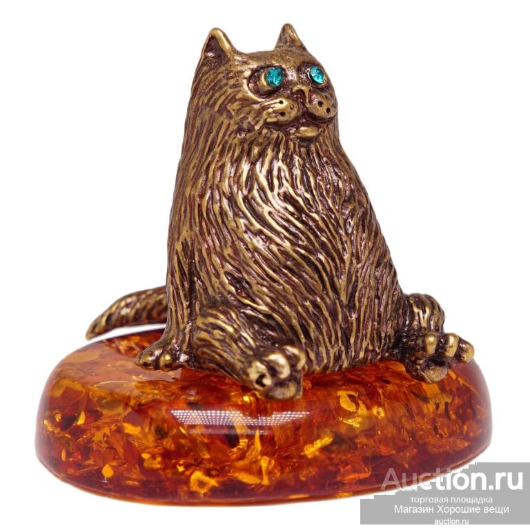 Фигурка настольная "Кот Толстый" на подставке янтарь бронза миниатюра статуэтка 2324 Хорошие Вещи