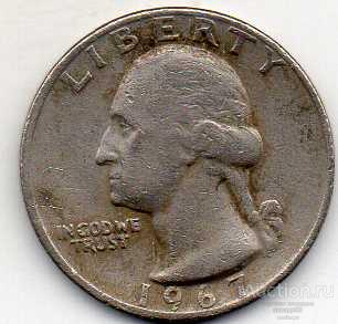 США 25 центов б/б 1967 1 5 4 KM#164a  XF