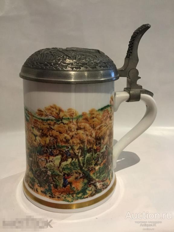 СТАРИННАЯ КРУЖКА С КРЫШКОЙ. ОХОТА.  FRANKLIN PORCELAIN. БЕСПЛАТНАЯ ДОСТАВКА!!! 