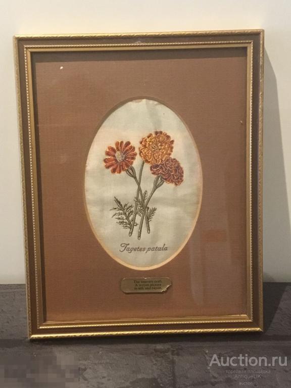 СТАРИННАЯ КАРТИНА НА ШЕЛКЕ. АНГЛИЯ. БЕСПЛАТНАЯ ДОСТАВКА!!! 