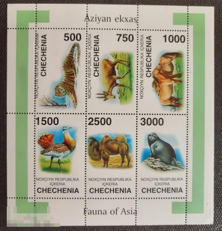 1999 Чечня Фауна Дикие Кошки Животные Тигр Верблюд Птицы ** А143-2 