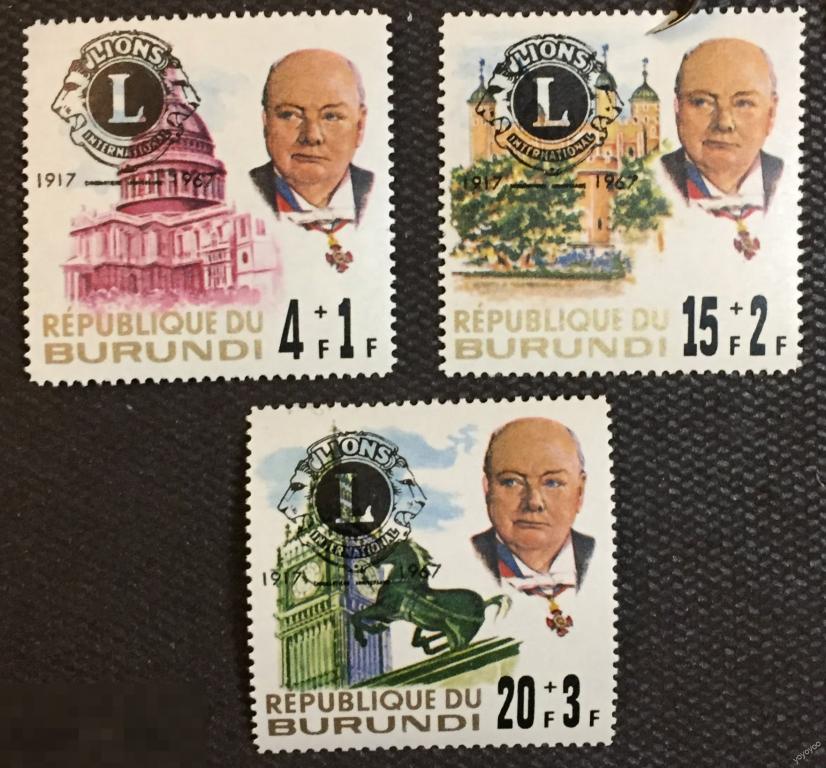 1967 Бурунди Персоналии Черчилль 50 лет Международному Клубу "L" НАДПЕЧАТКА 345-348 ** А125 