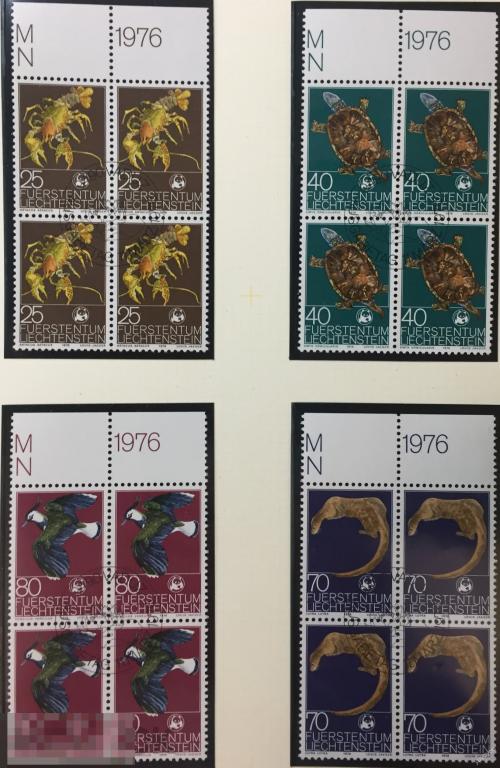 1976 Лихтенштейн Фауна Черепаха Рак Птица Выдра 644-647 КВАРТ ГАШ ** А161-1 