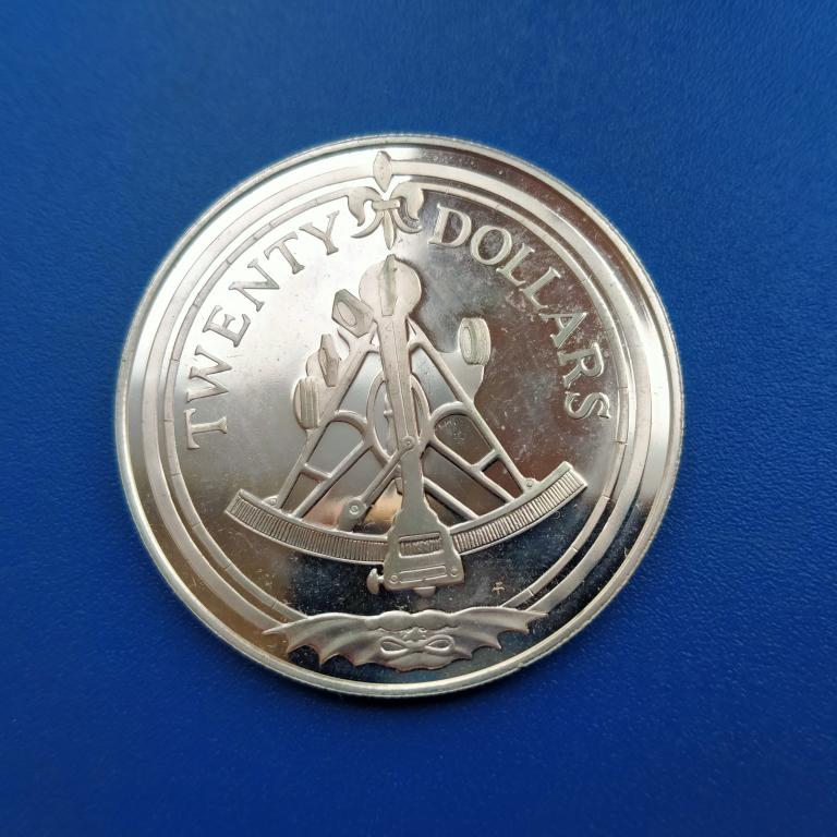 Британские Виргинские острова 20 долларов 1985  Сокровища затонувших кораблей Секстант серебро