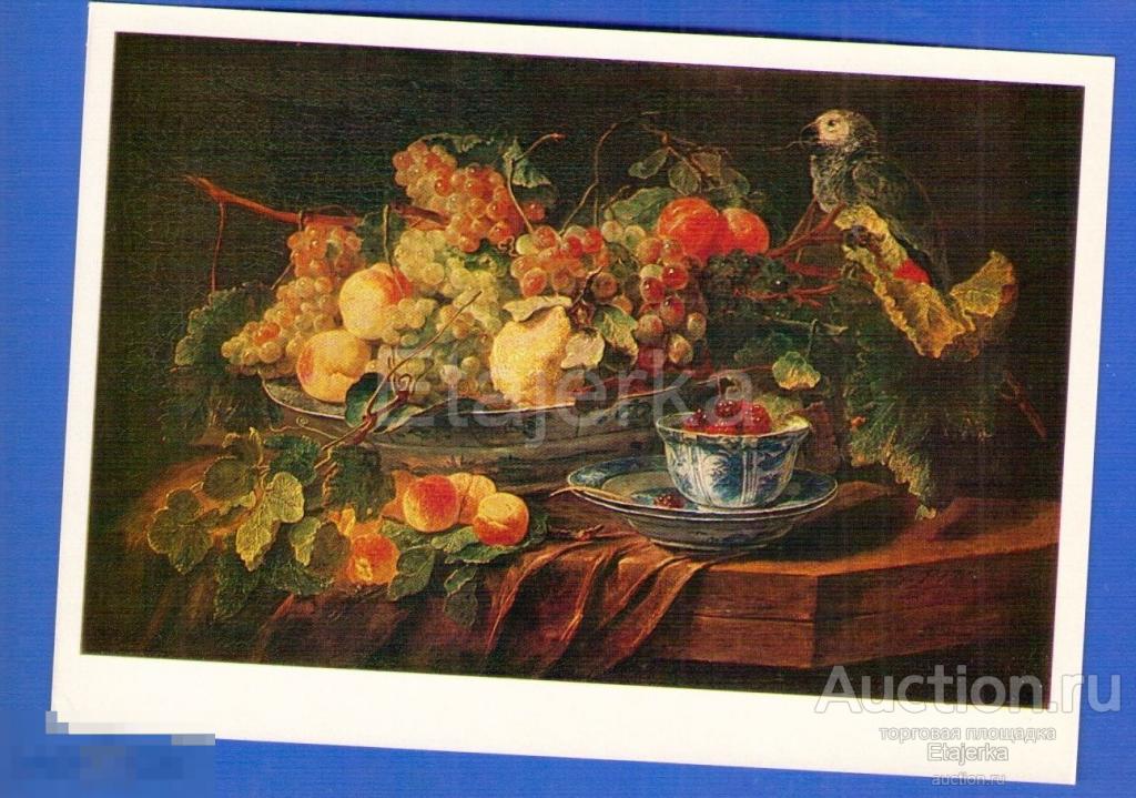 Фрукты  и попугай.   Фейт   .  1978 .  Живопись . Виноград .   Чаепитие .  Птица.  (фж) 