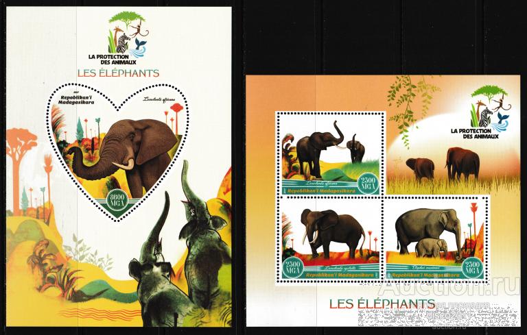 Мадагаскар 2017 Слоны Фауна к/боген+бл**