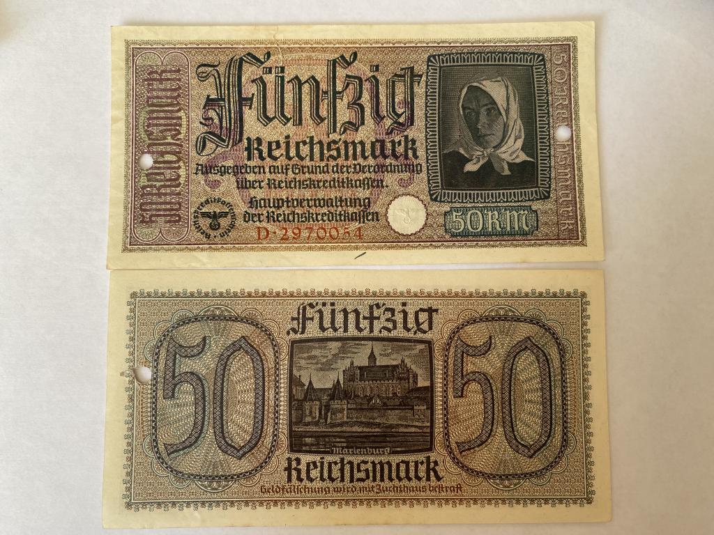 Купюра Банкнота  50 рейхсмарок 1939 - 1945 год Германия  А 44  Состояние