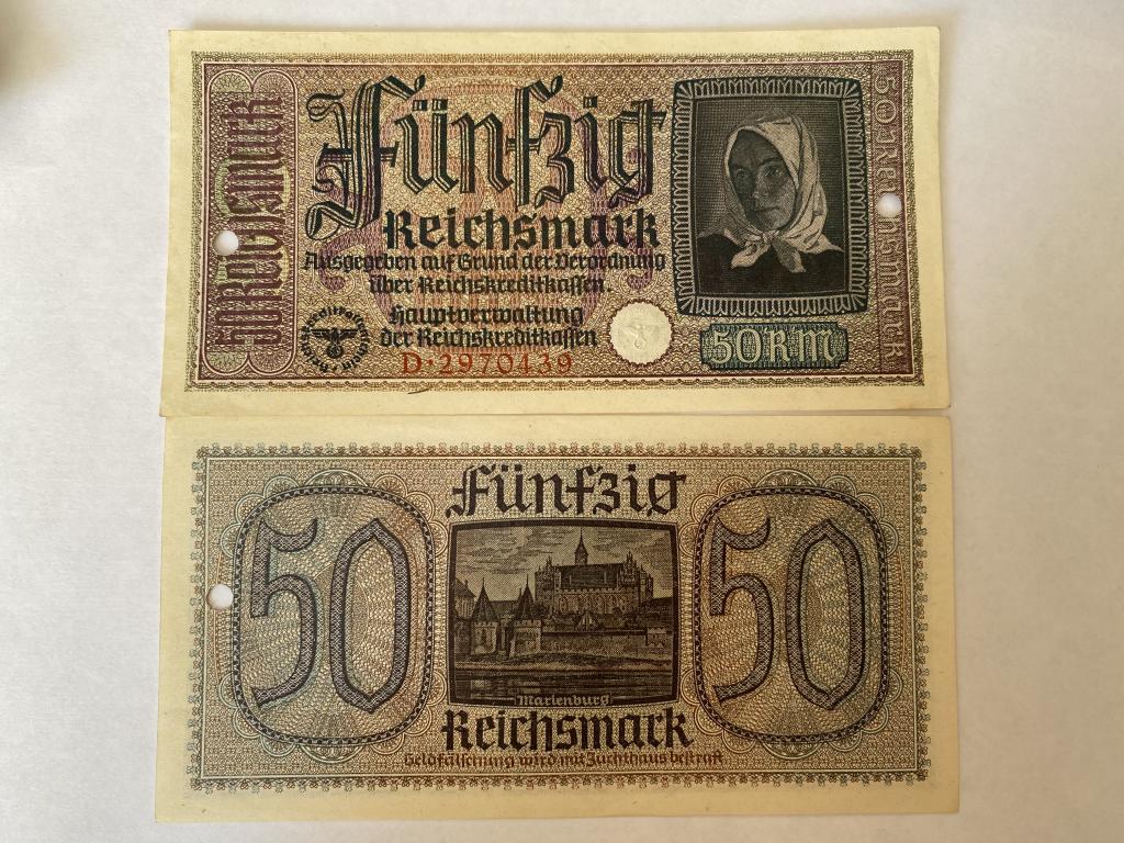 Купюра Банкнота  50 рейхсмарок 1939 - 1945 год Германия  А 44  Состояние