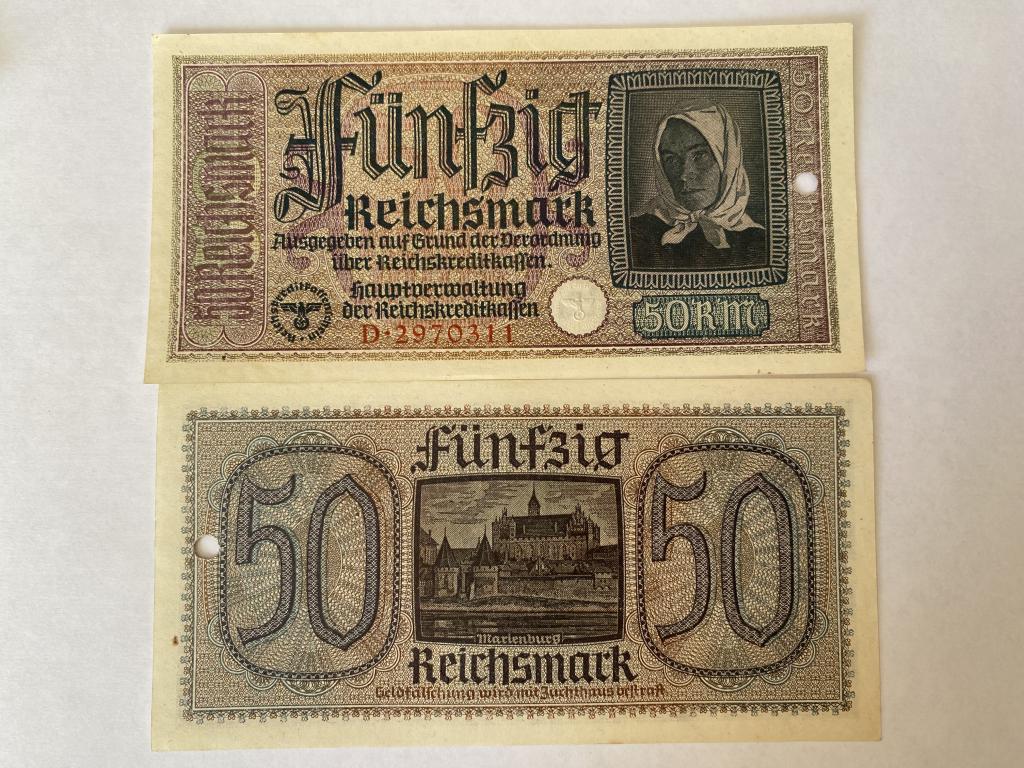 Купюра Банкнота  50 рейхсмарок 1939 - 1945 год Германия  А 44  Состояние